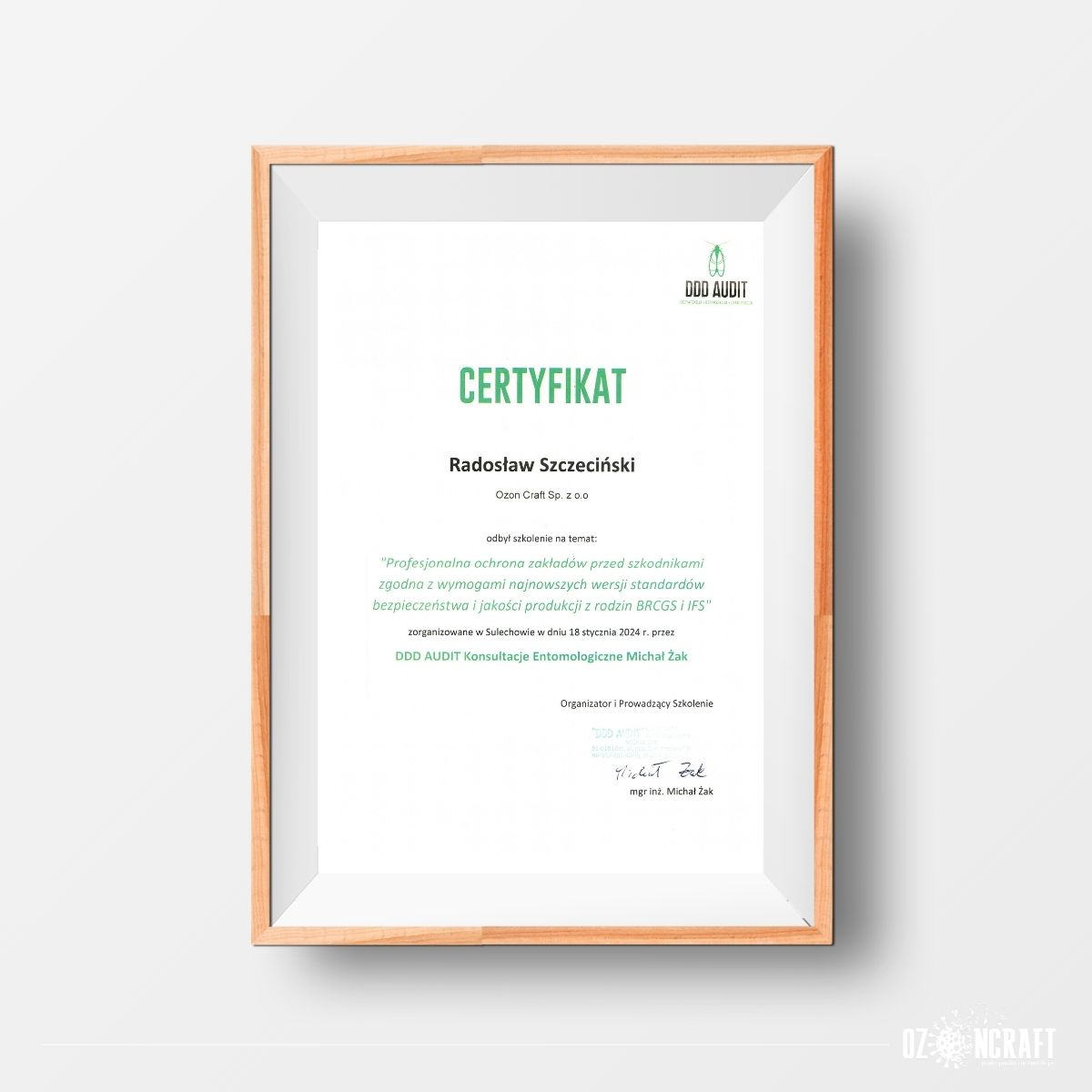 certyfikat ozoncraft
