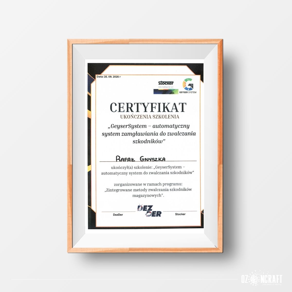 certyfikat ozoncraft
