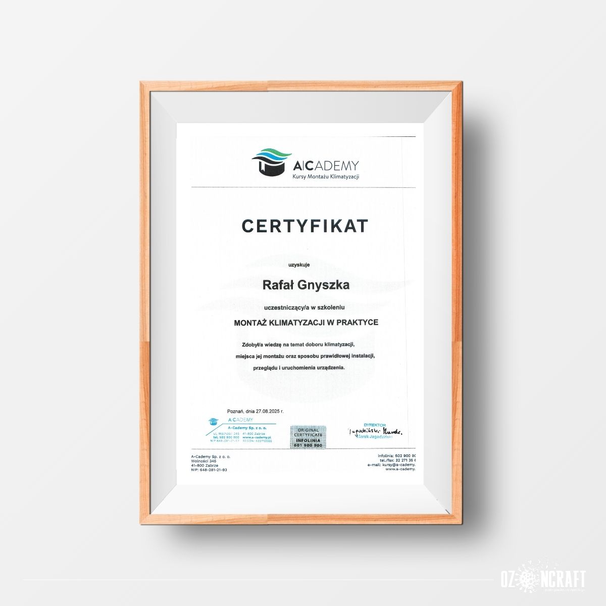 certyfikat ozoncraft