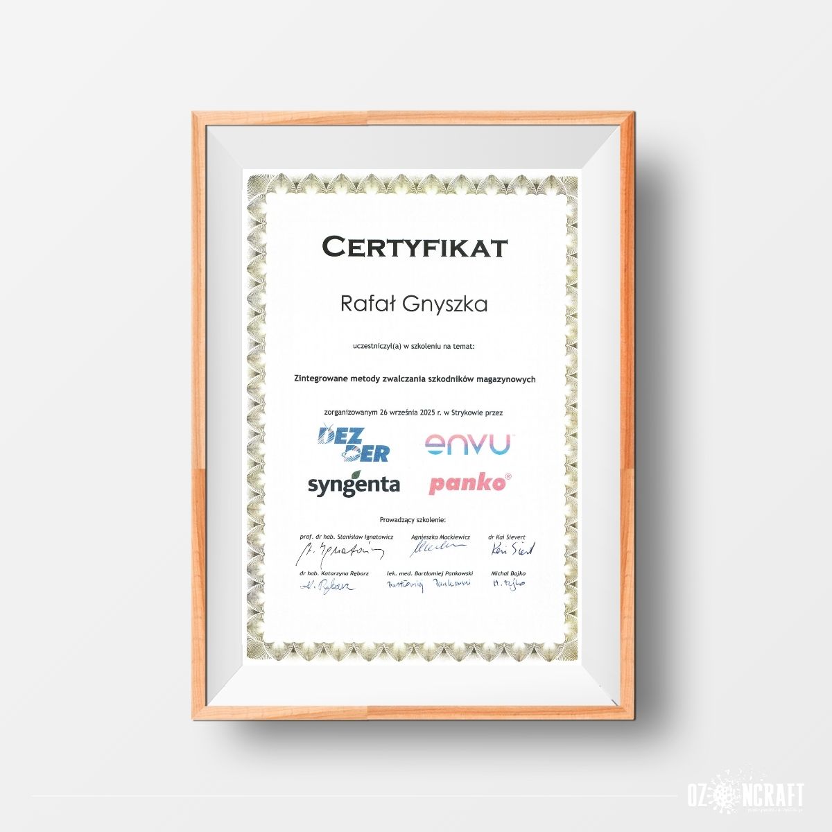 certyfikat ozoncraft